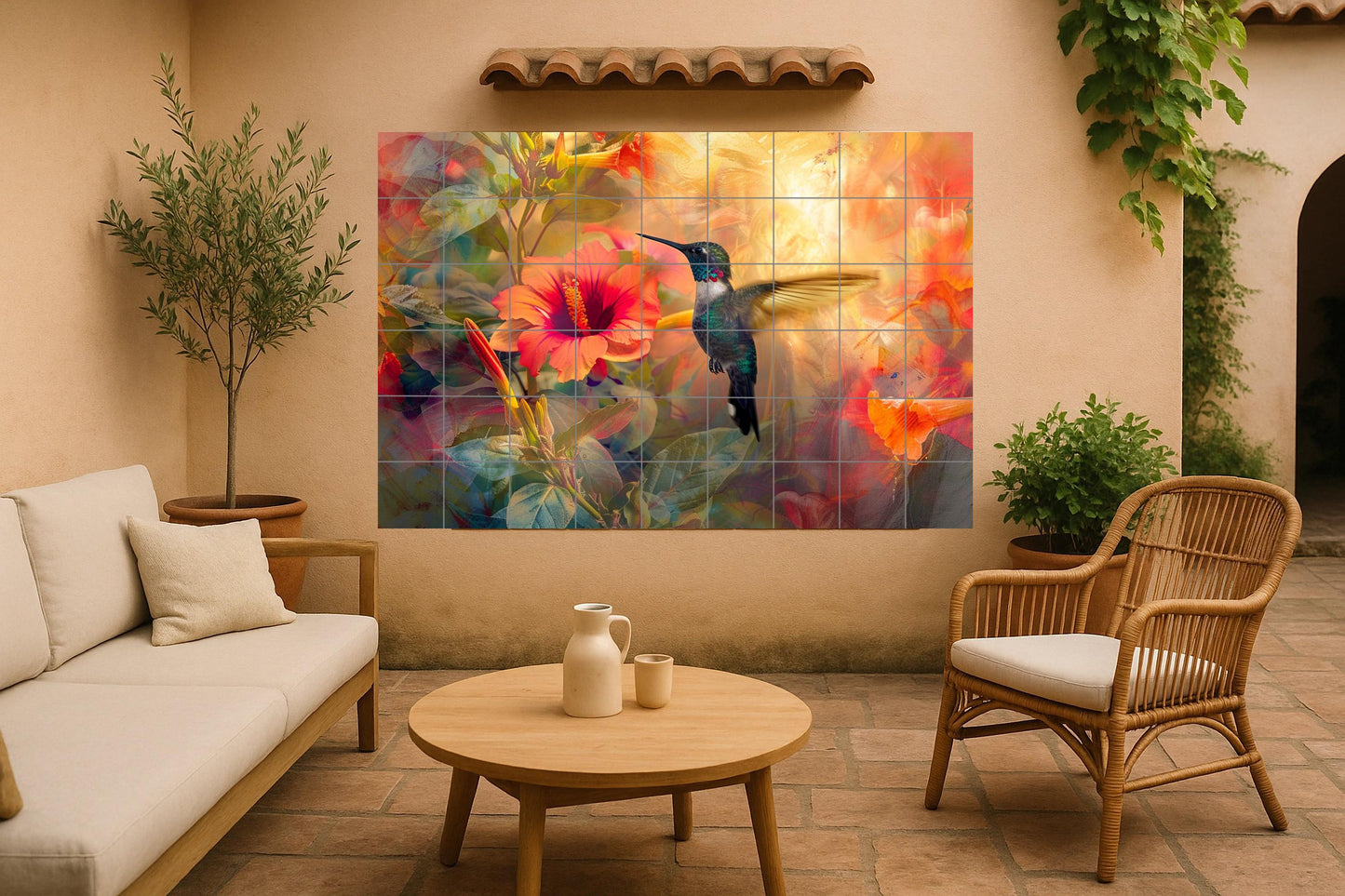 Ceramic Tile Mural: With Flowers of colibrí — Botanical Landscape