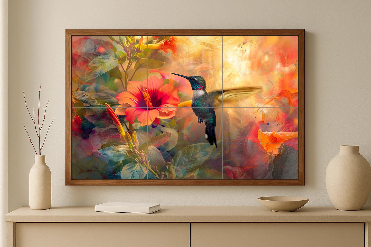 Ceramic Tile Mural: With Flowers of colibrí — Botanical Landscape