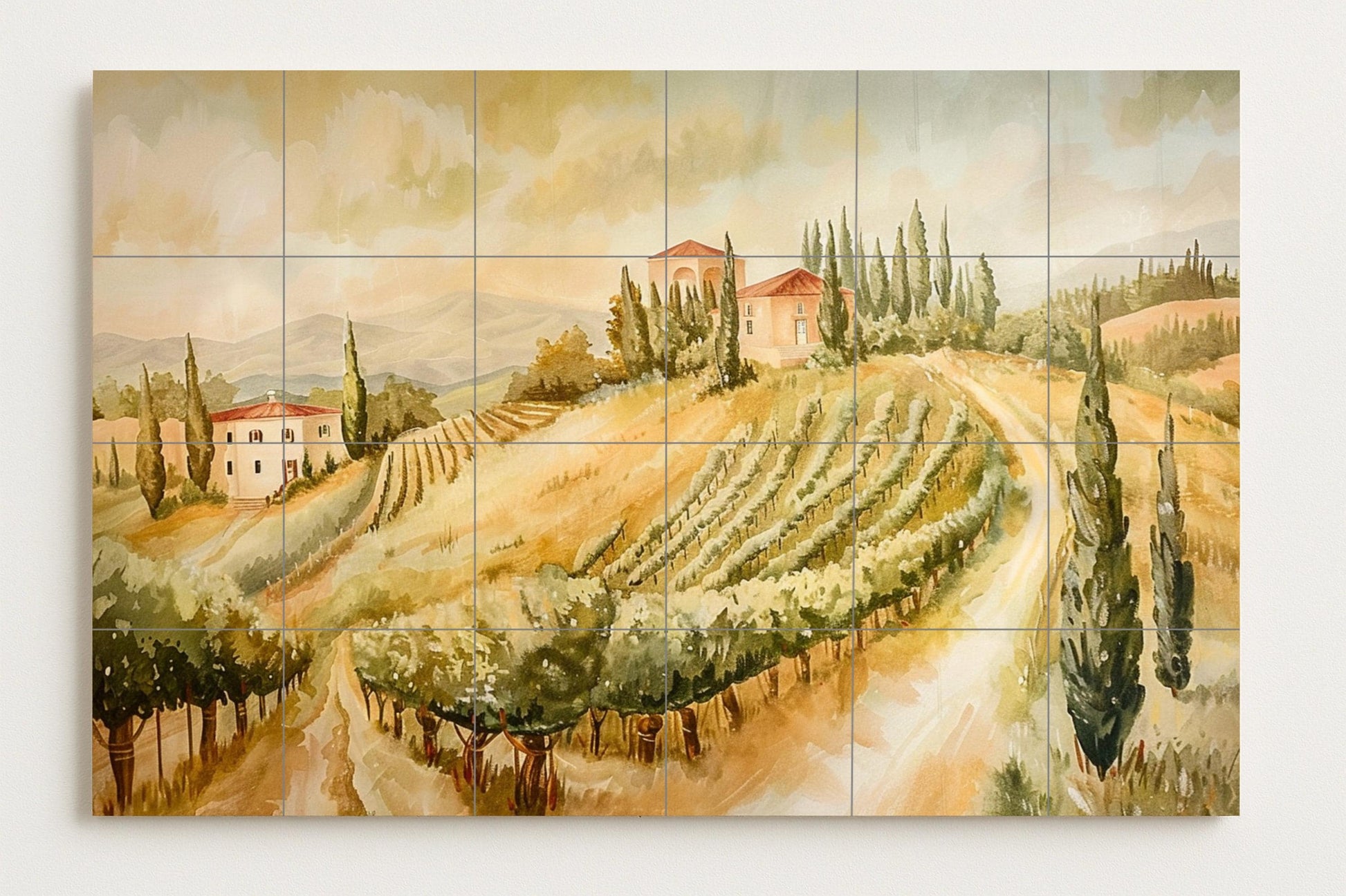 Mural de azulejos de viñedos de la Toscana