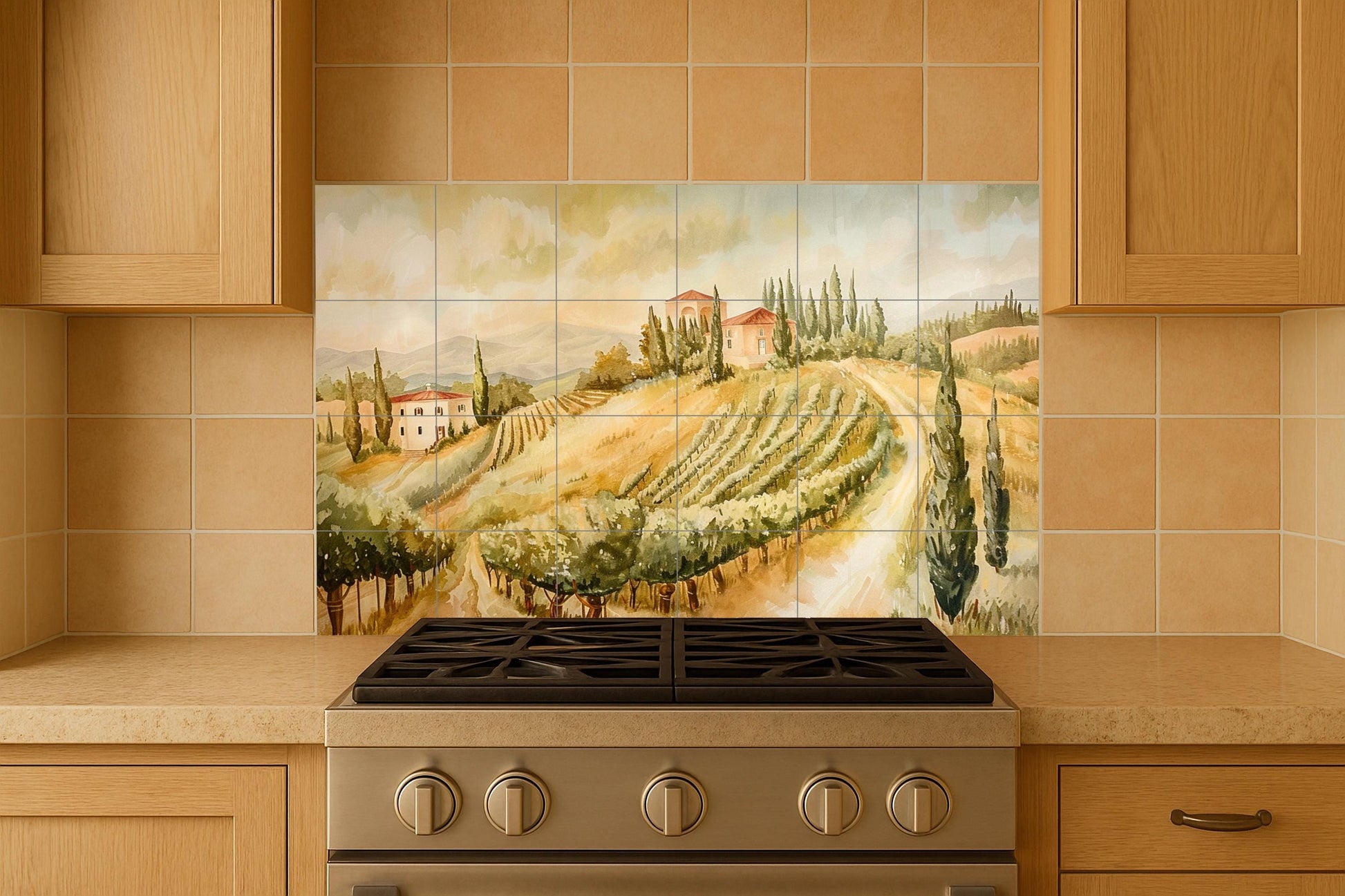 Mural de azulejos de viñedos de la Toscana