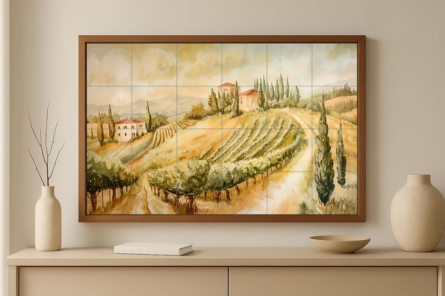 Mural de azulejos de viñedos de la Toscana