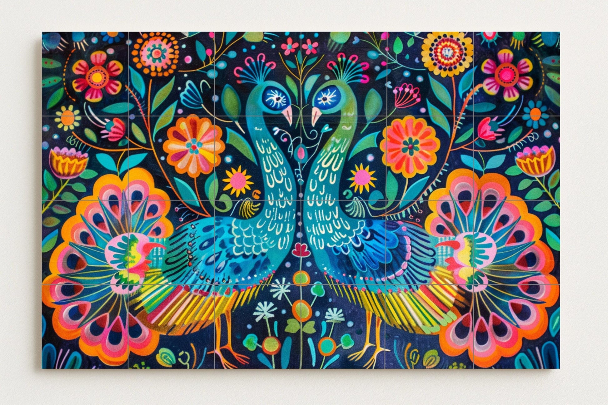 Murale in Piastrelle Pavone otomí — Decoro Giardino e Natura