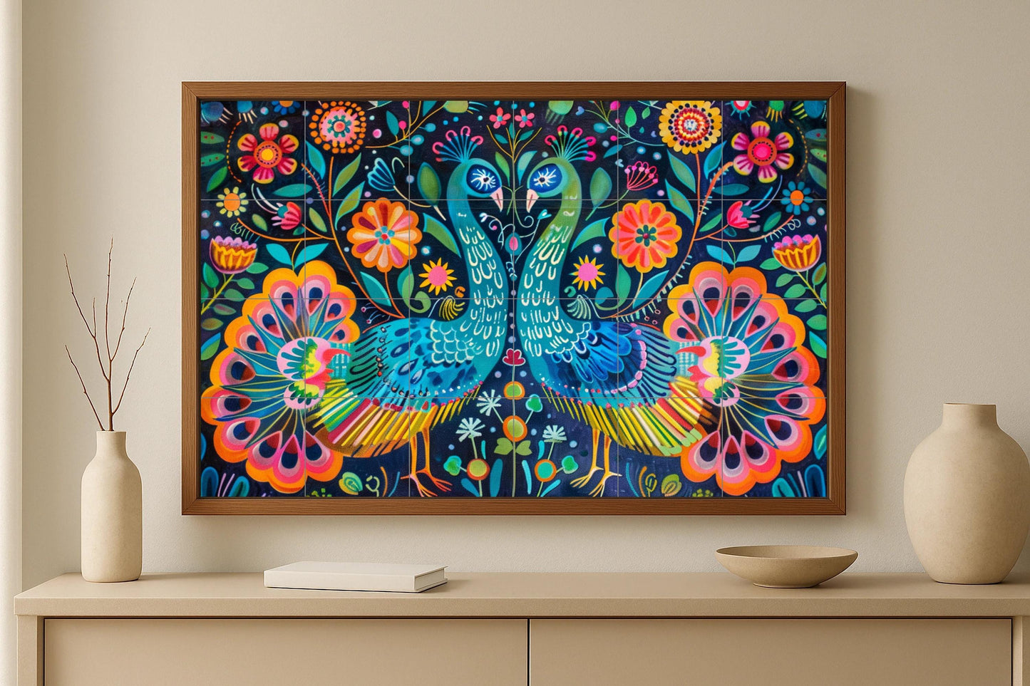 Murale in Piastrelle Pavone otomí — Decoro Giardino e Natura