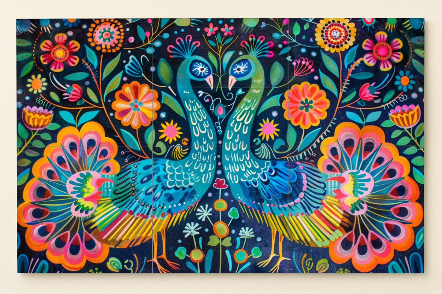 Murale in Piastrelle Pavone otomí — Decoro Giardino e Natura