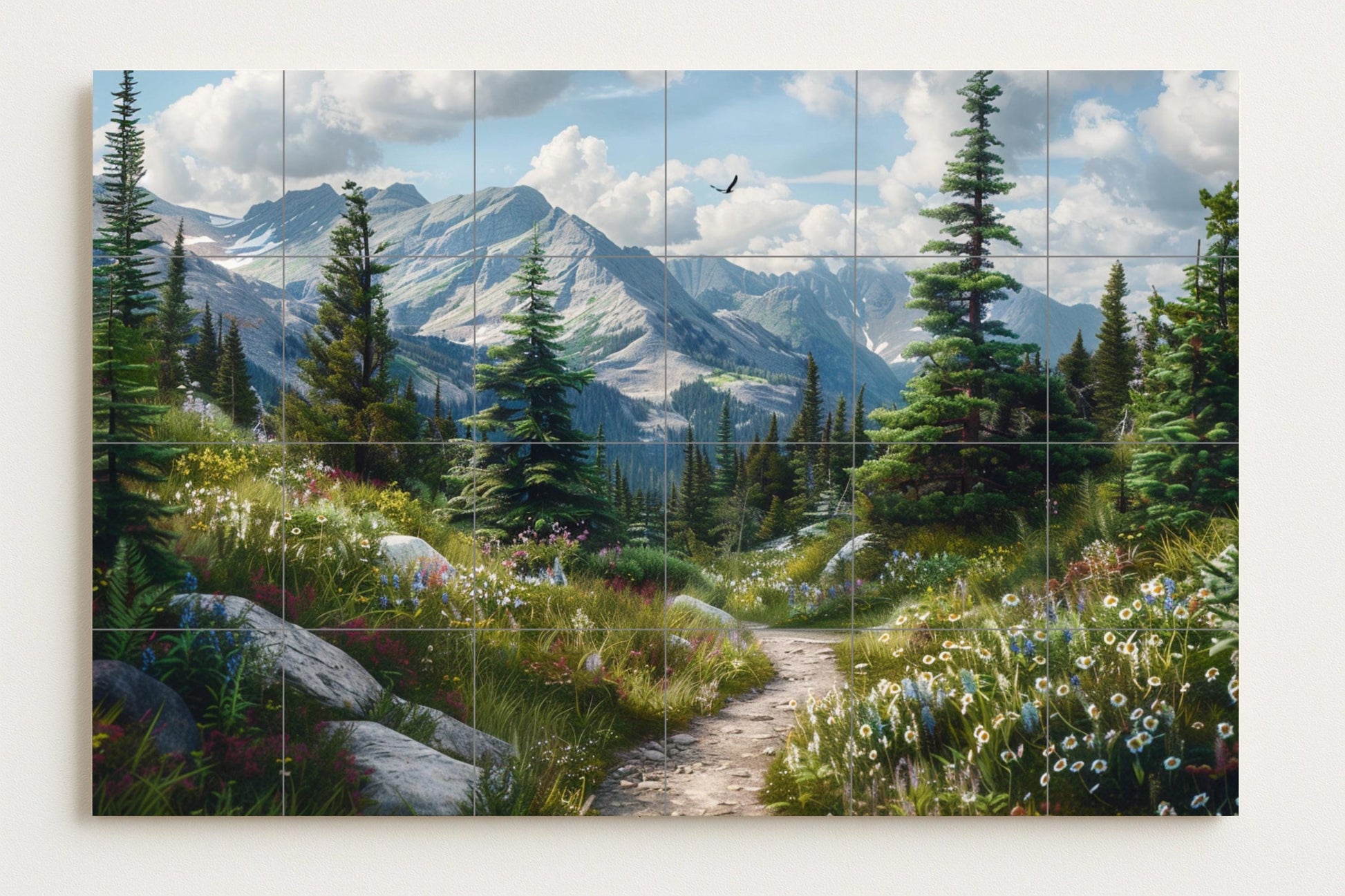 Con flores silvestres alpinas — Paesaggio Botanico, Arte da Parete in Ceramica