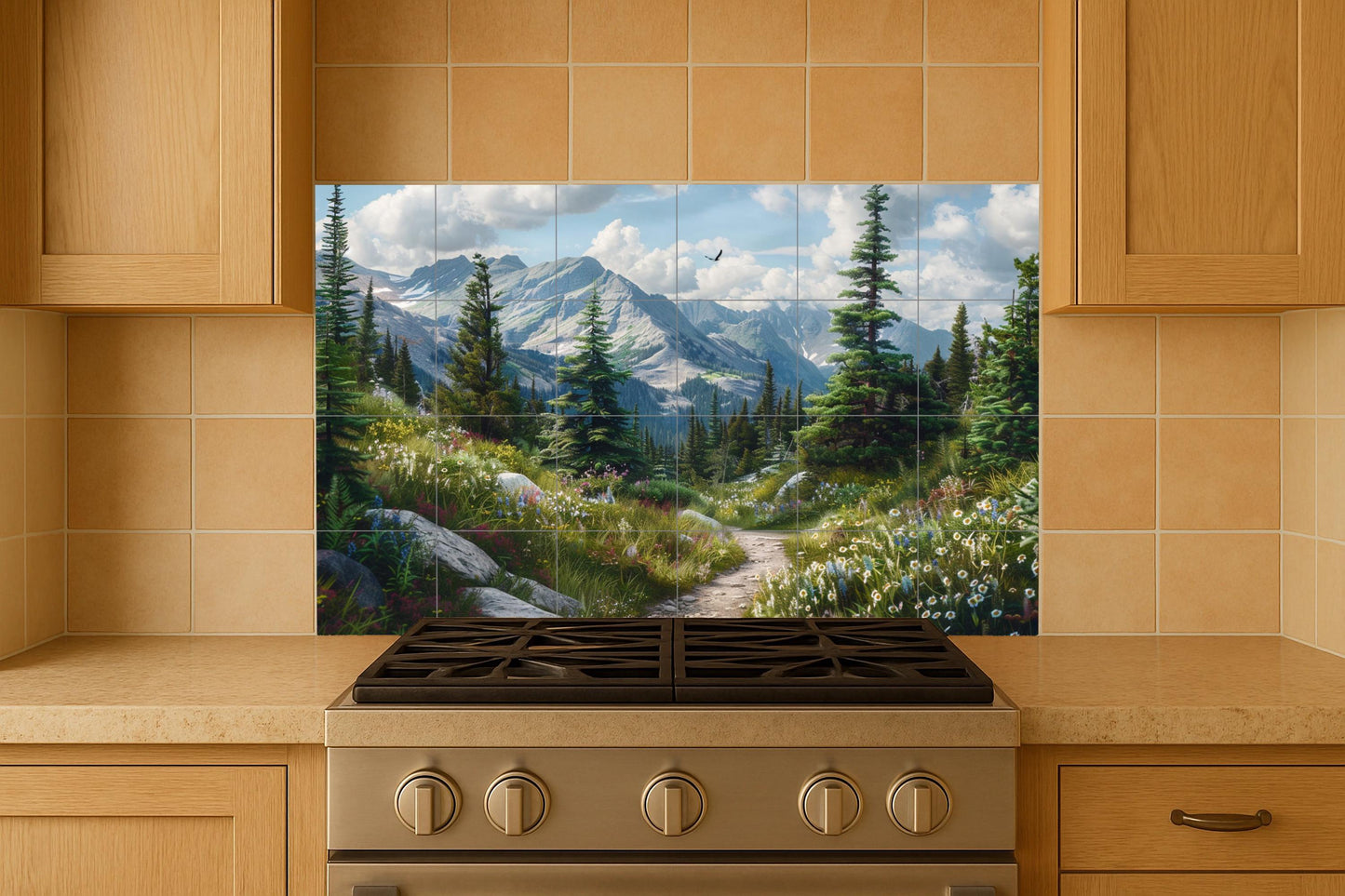 Con flores silvestres alpinas — Paesaggio Botanico, Arte da Parete in Ceramica