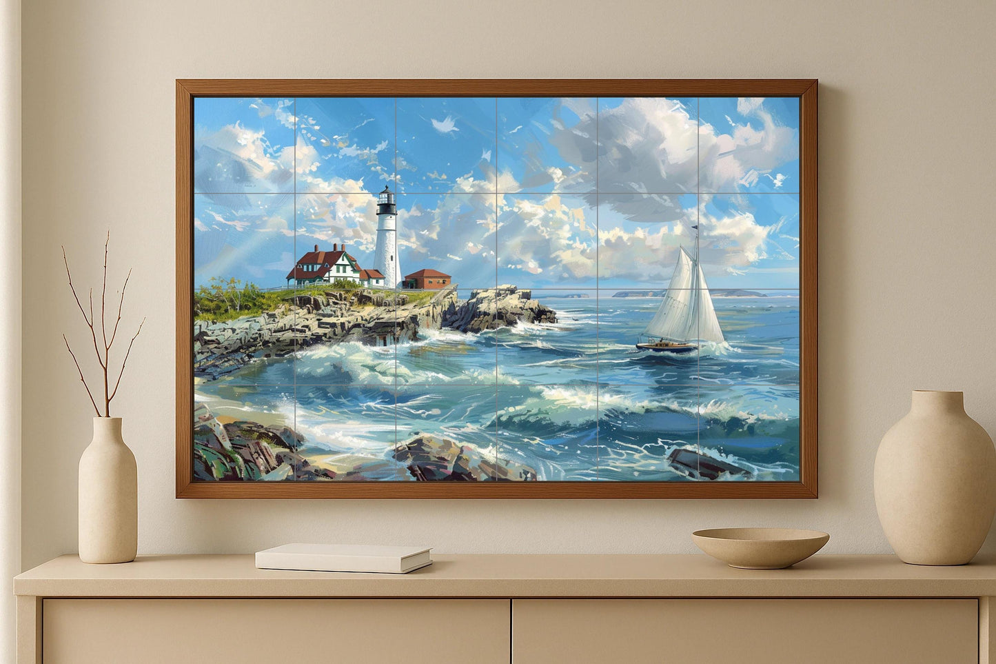 Con Faro Nautico — Arte di Mare e Costa, Arte da Parete in Ceramica