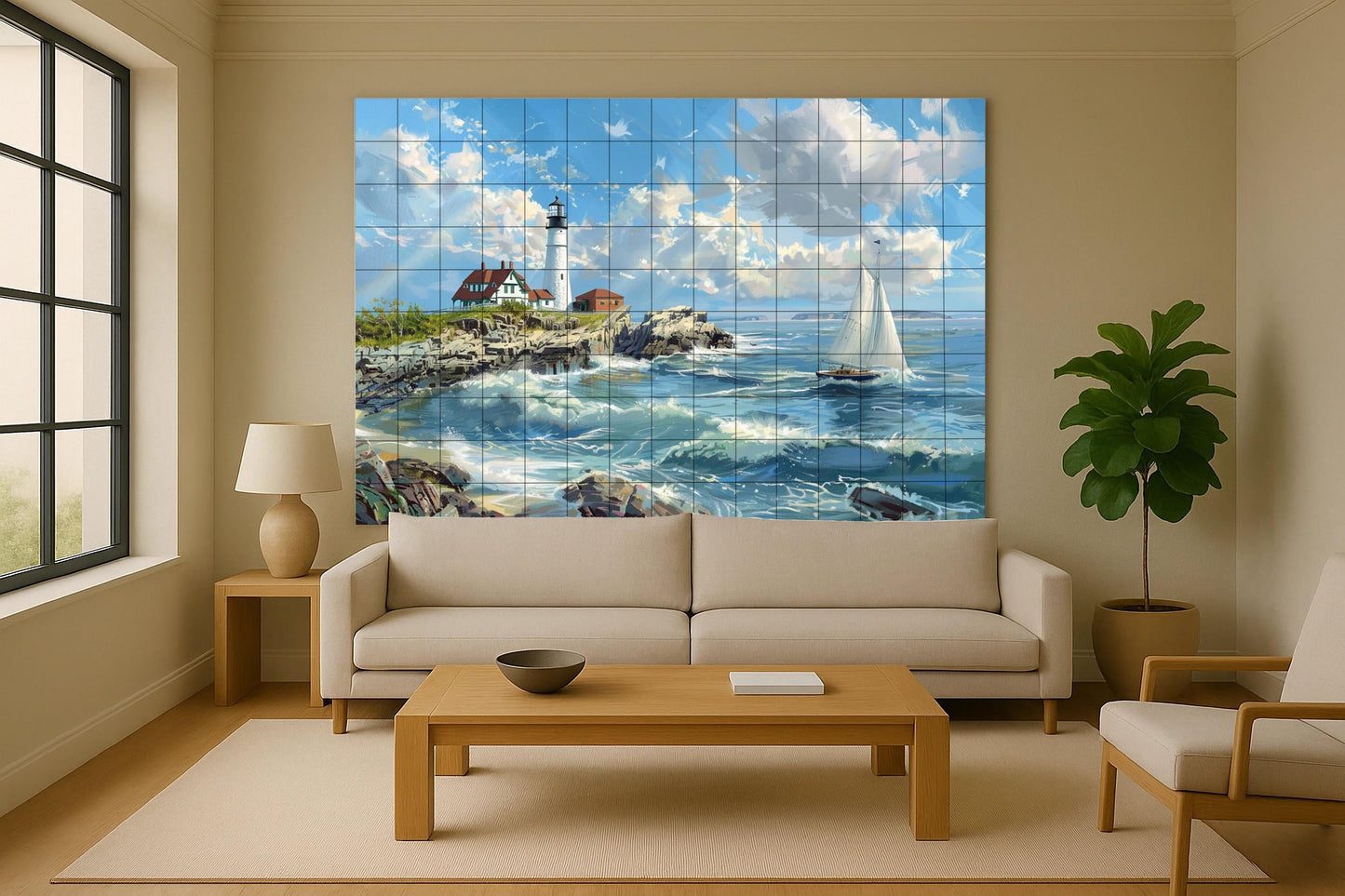 Con Faro Nautico — Arte di Mare e Costa, Arte da Parete in Ceramica