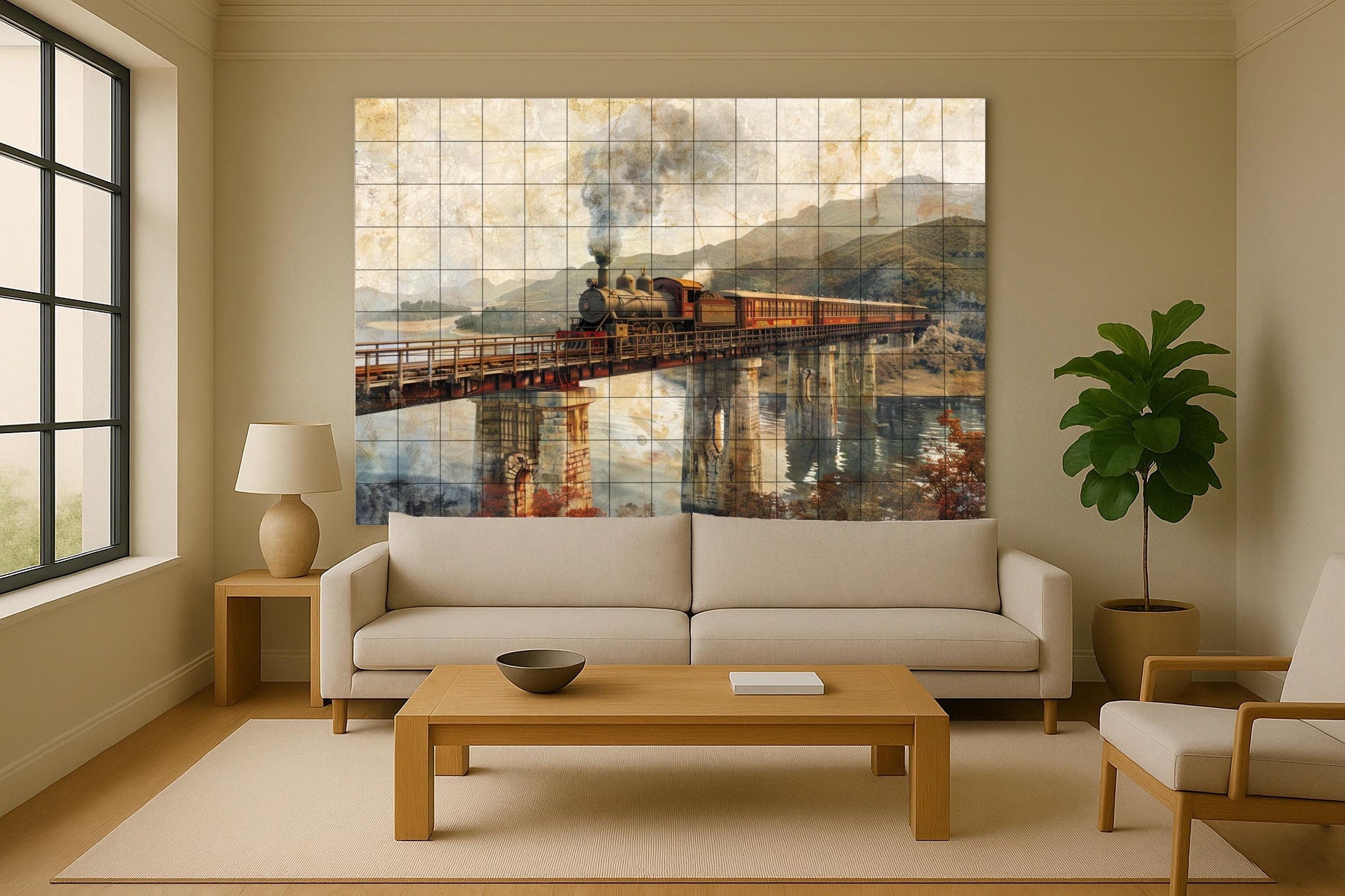 Ceramic Tile Mural: Tren of Steamboat — Garden & Scenery Décor