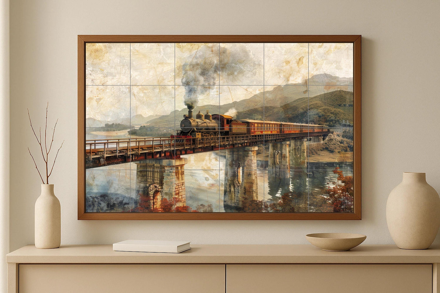 Ceramic Tile Mural: Tren of Steamboat — Garden & Scenery Décor