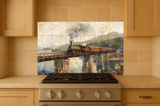 Ceramic Tile Mural: Tren of Steamboat — Garden & Scenery Décor