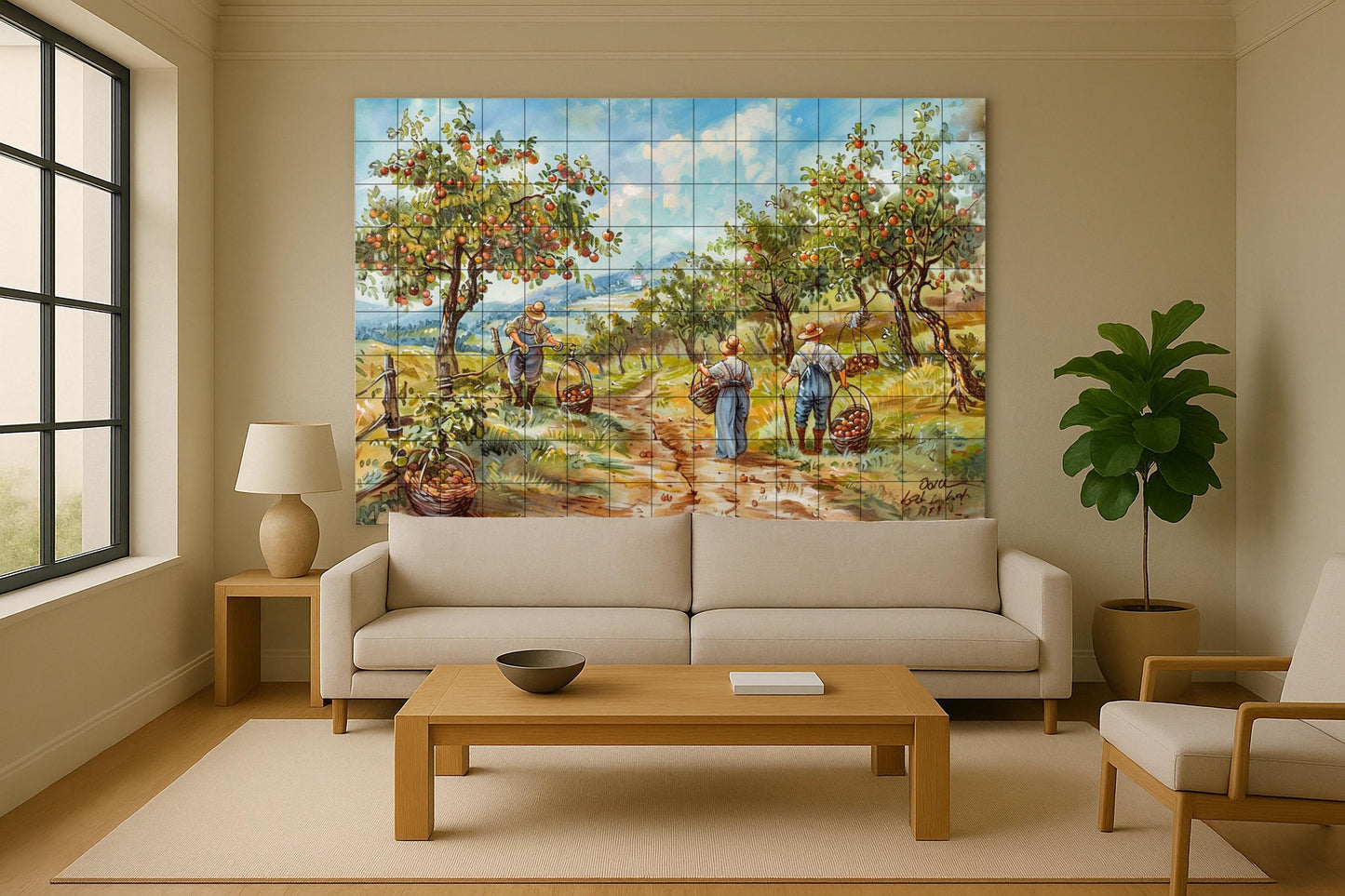 Huerto tirolés · Fresque Céramique — Scène de Cuisine et Campagne