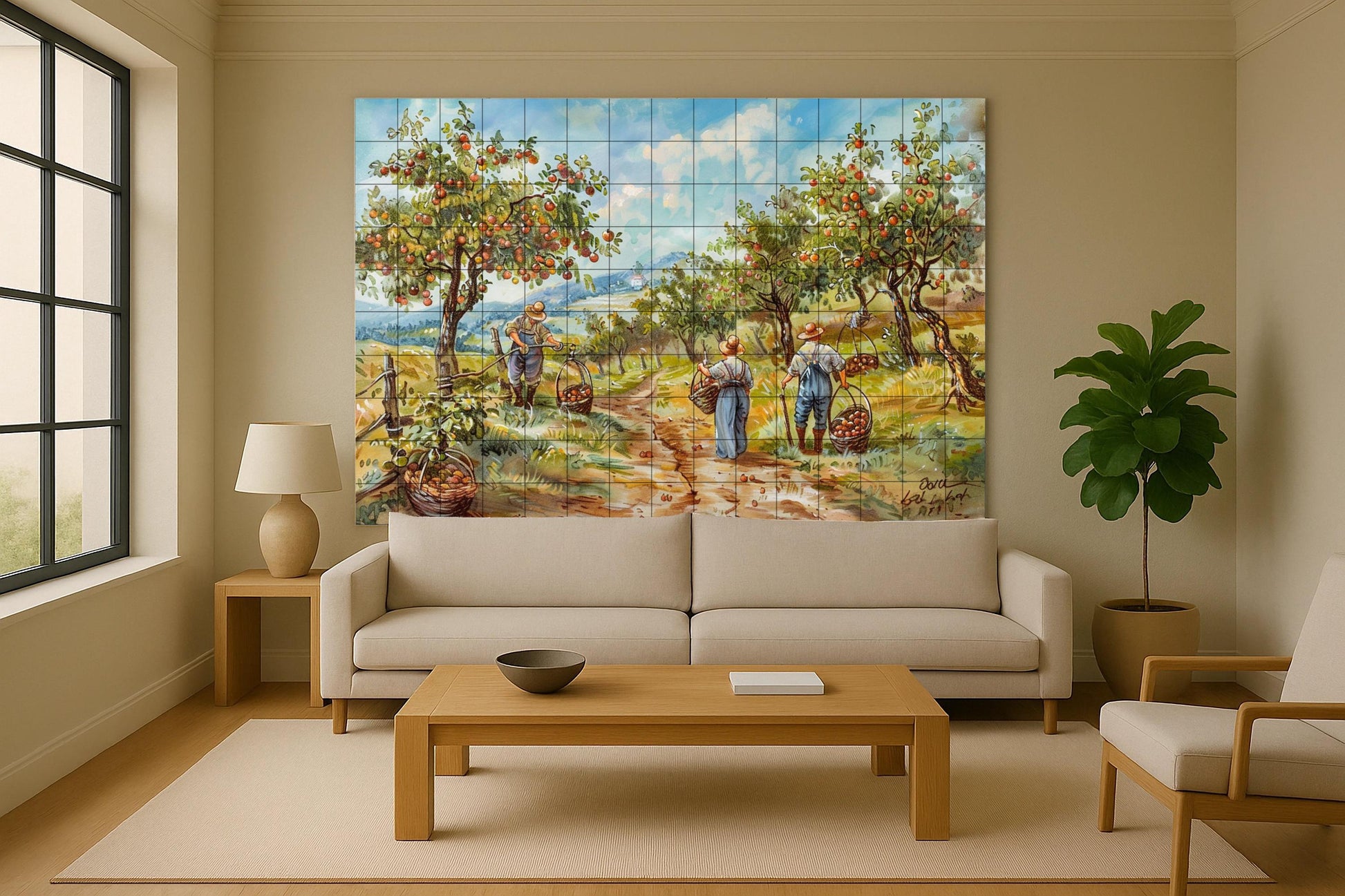 Huerto tirolés · Fresque Céramique — Scène de Cuisine et Campagne