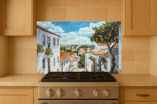 A Village Mediterranean · Ceramic Wall Mural — Kitchen & Country Scene