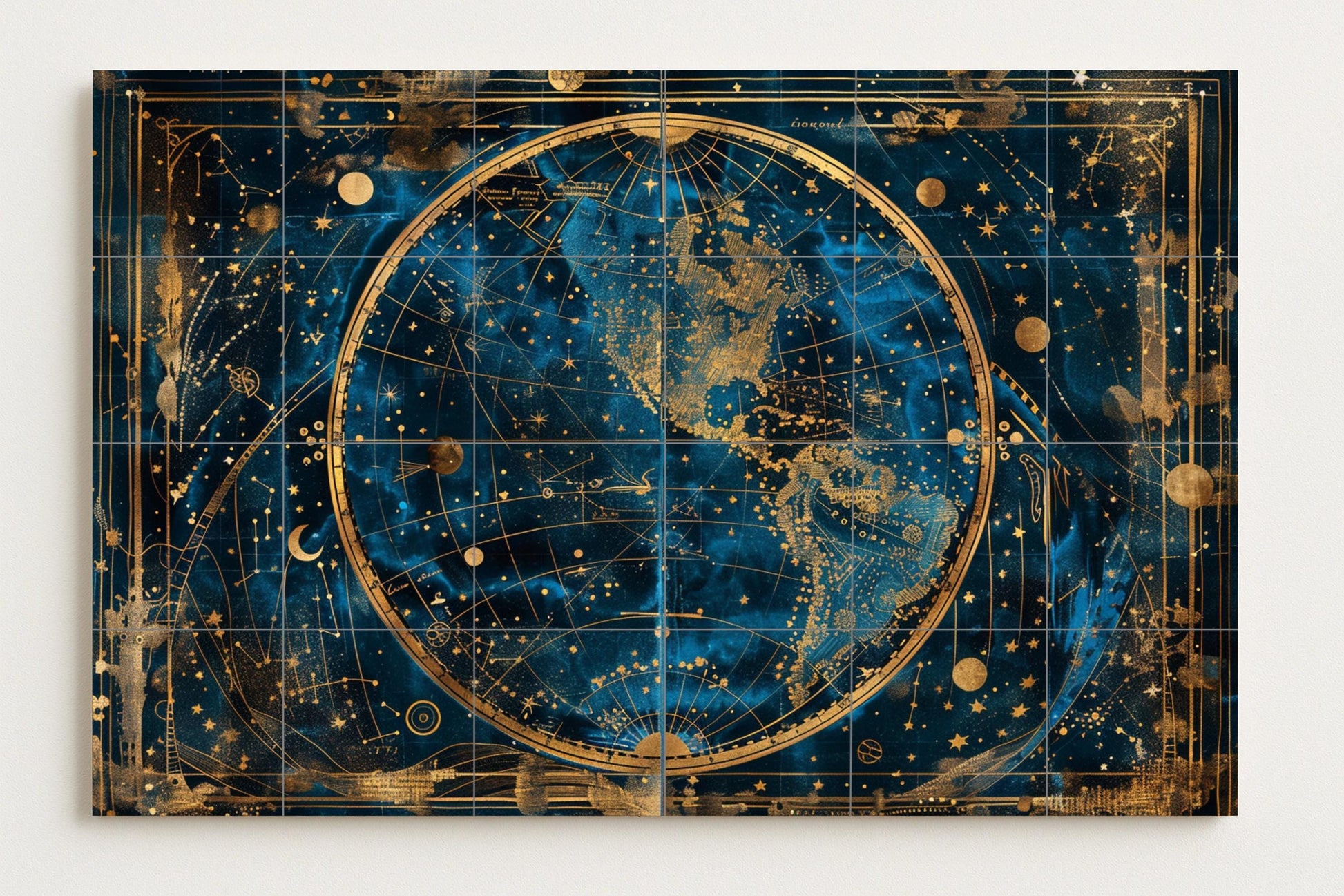 Mural de azulejos con mapa celestial