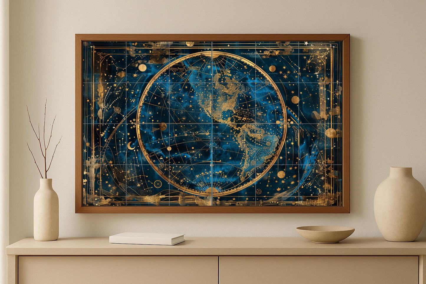 Mural de azulejos con mapa celestial