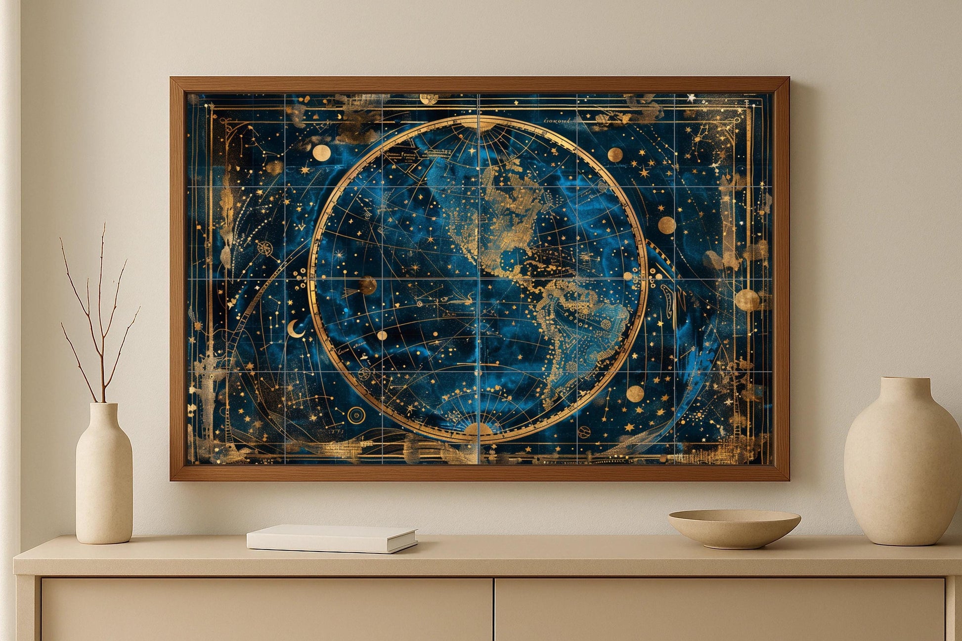 Mural de azulejos con mapa celestial