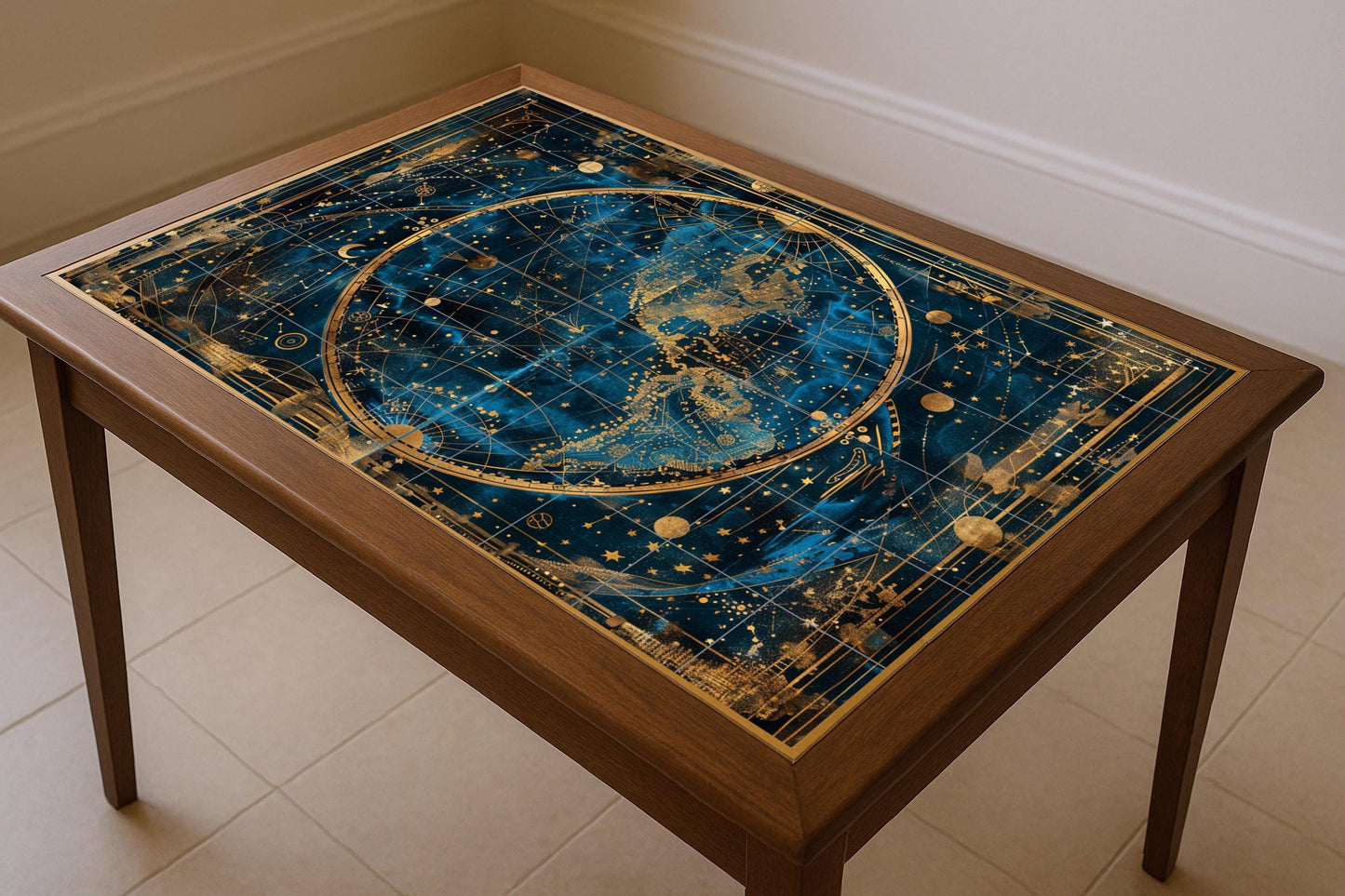 Mural de azulejos con mapa celestial