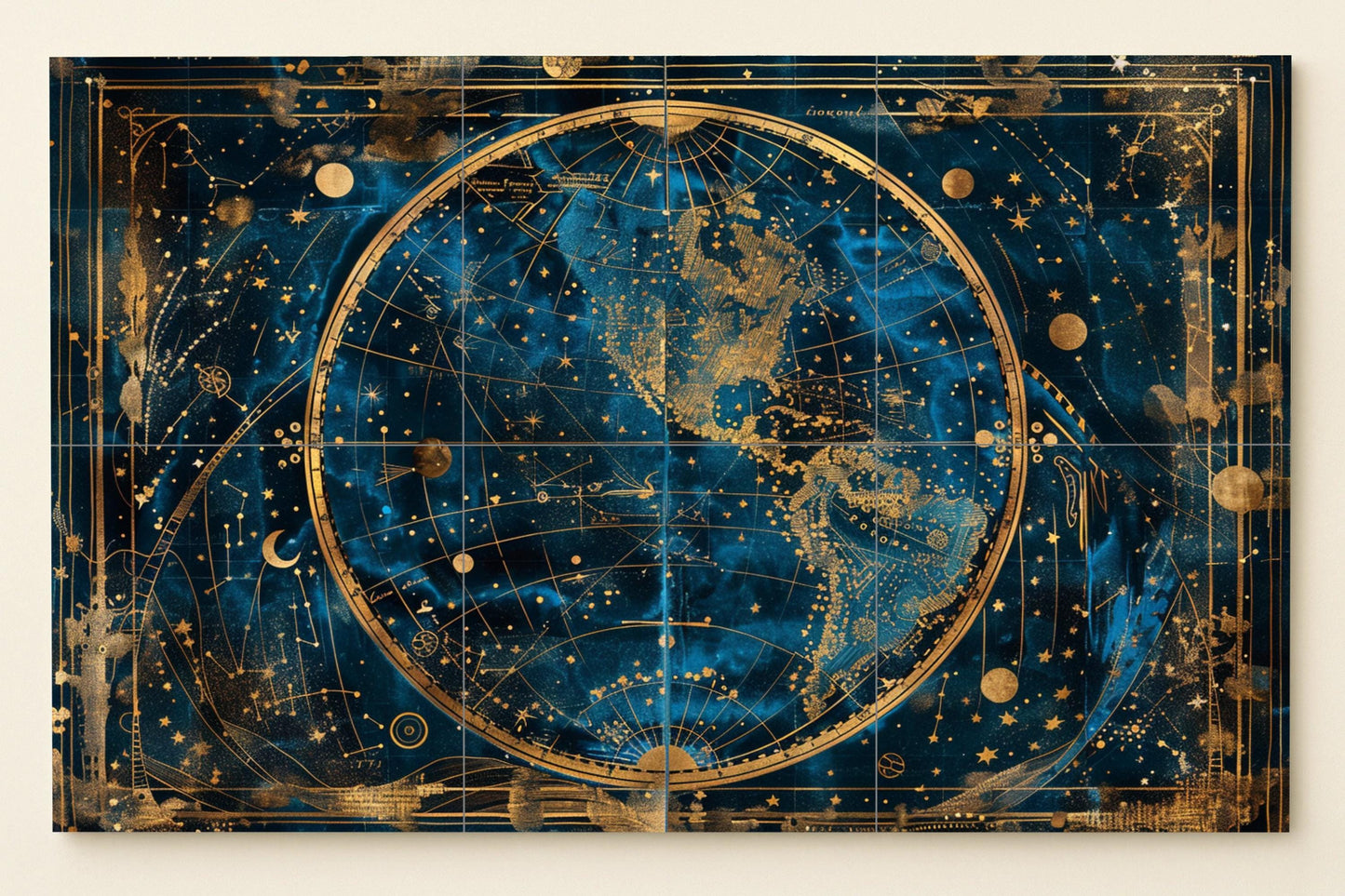 Mural de azulejos con mapa celestial