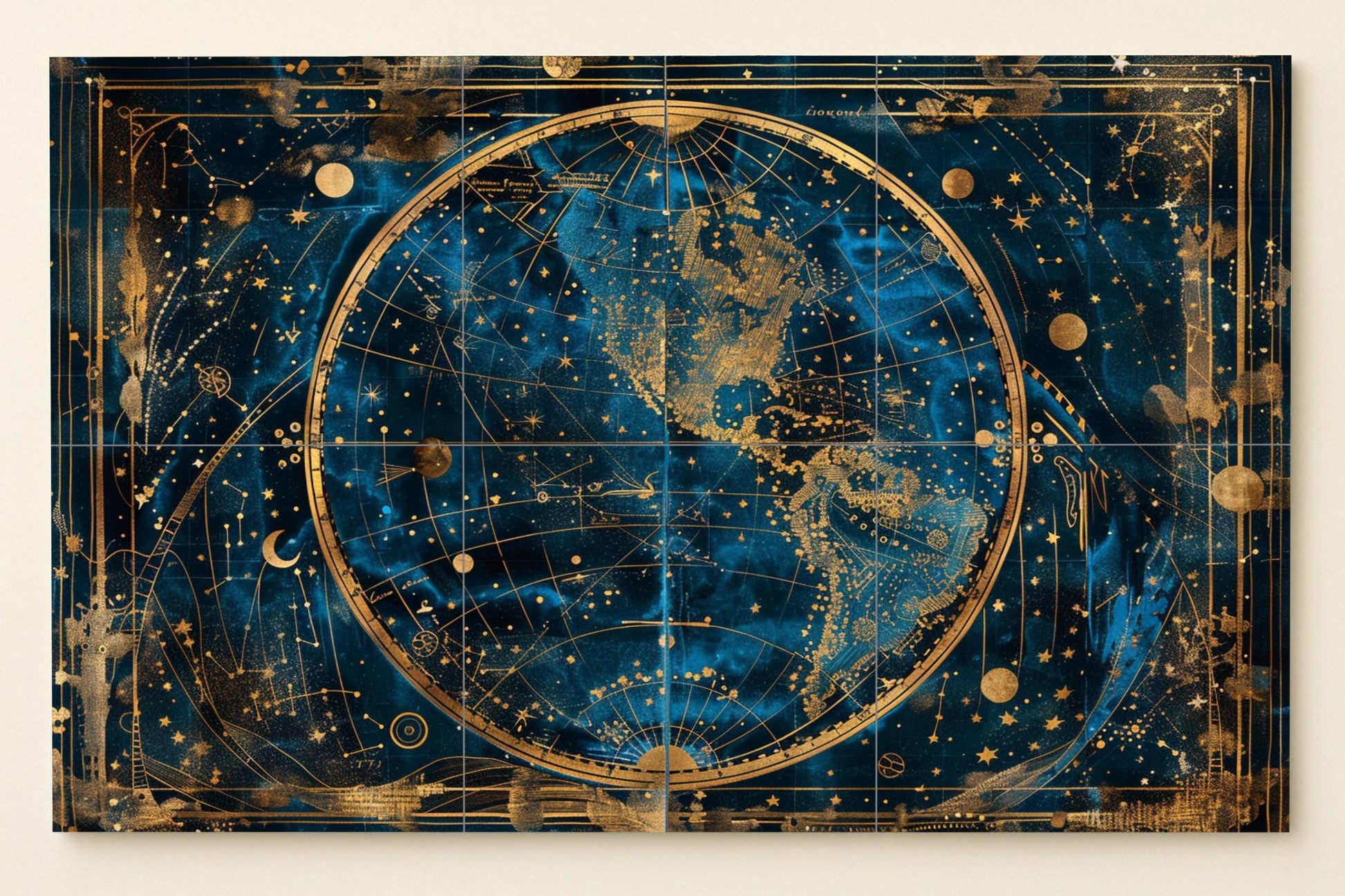 Mural de azulejos con mapa celestial