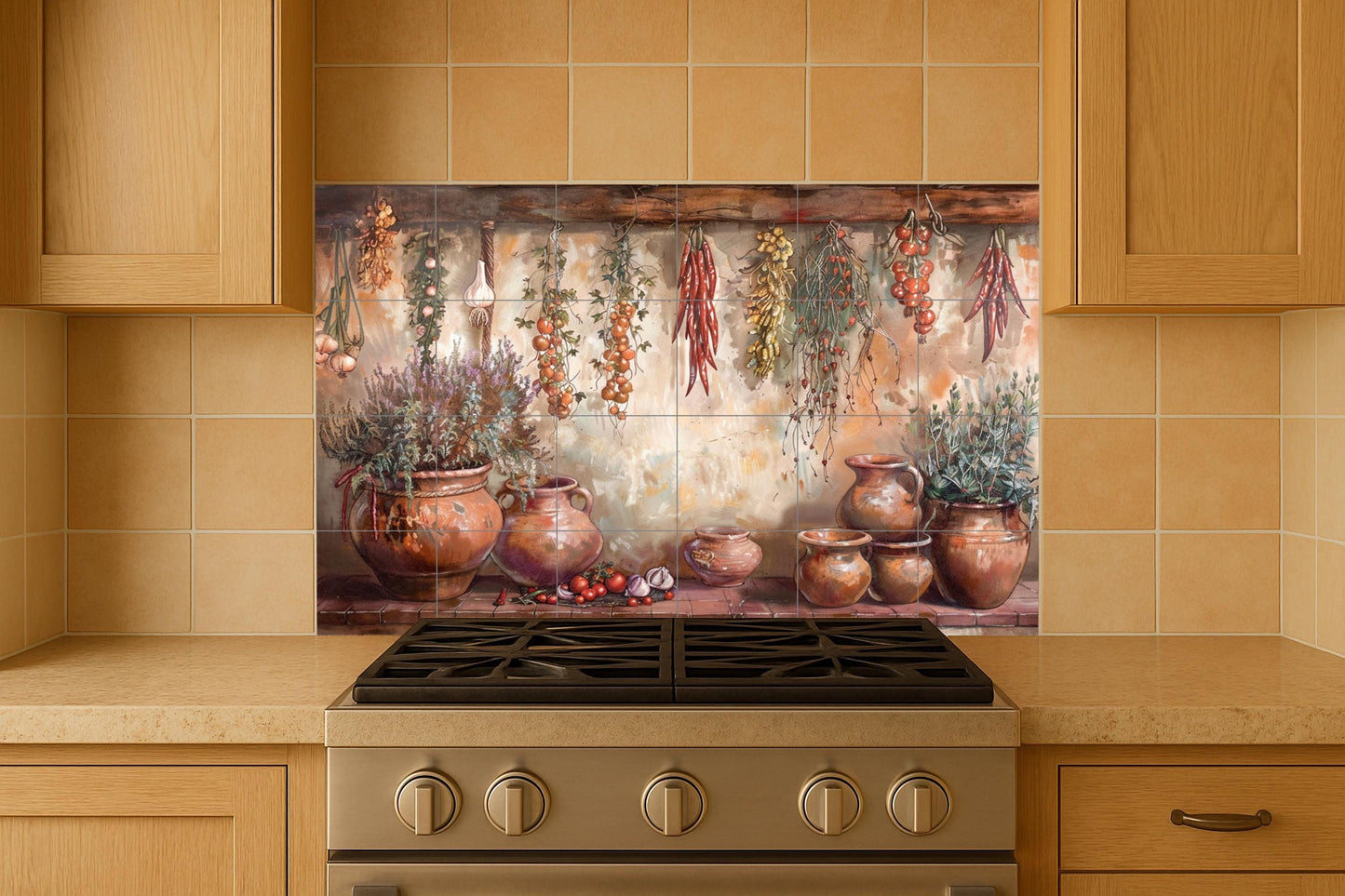 Fresque en Carrelage Cuisine Rustique — Décor Mural Culinaire