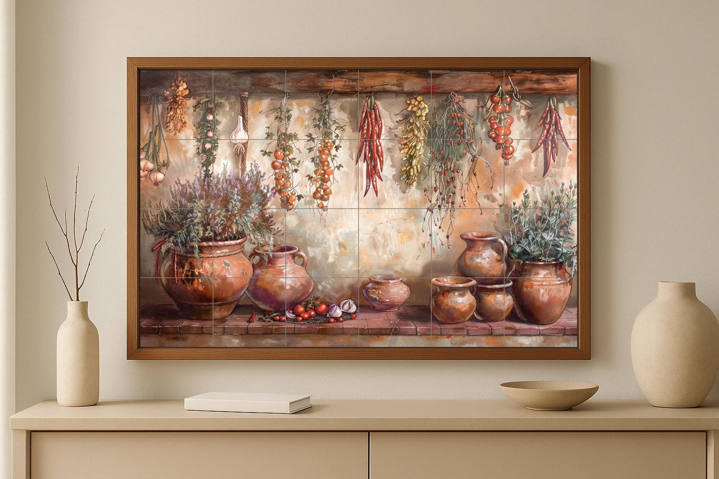 Fresque en Carrelage Cuisine Rustique — Décor Mural Culinaire