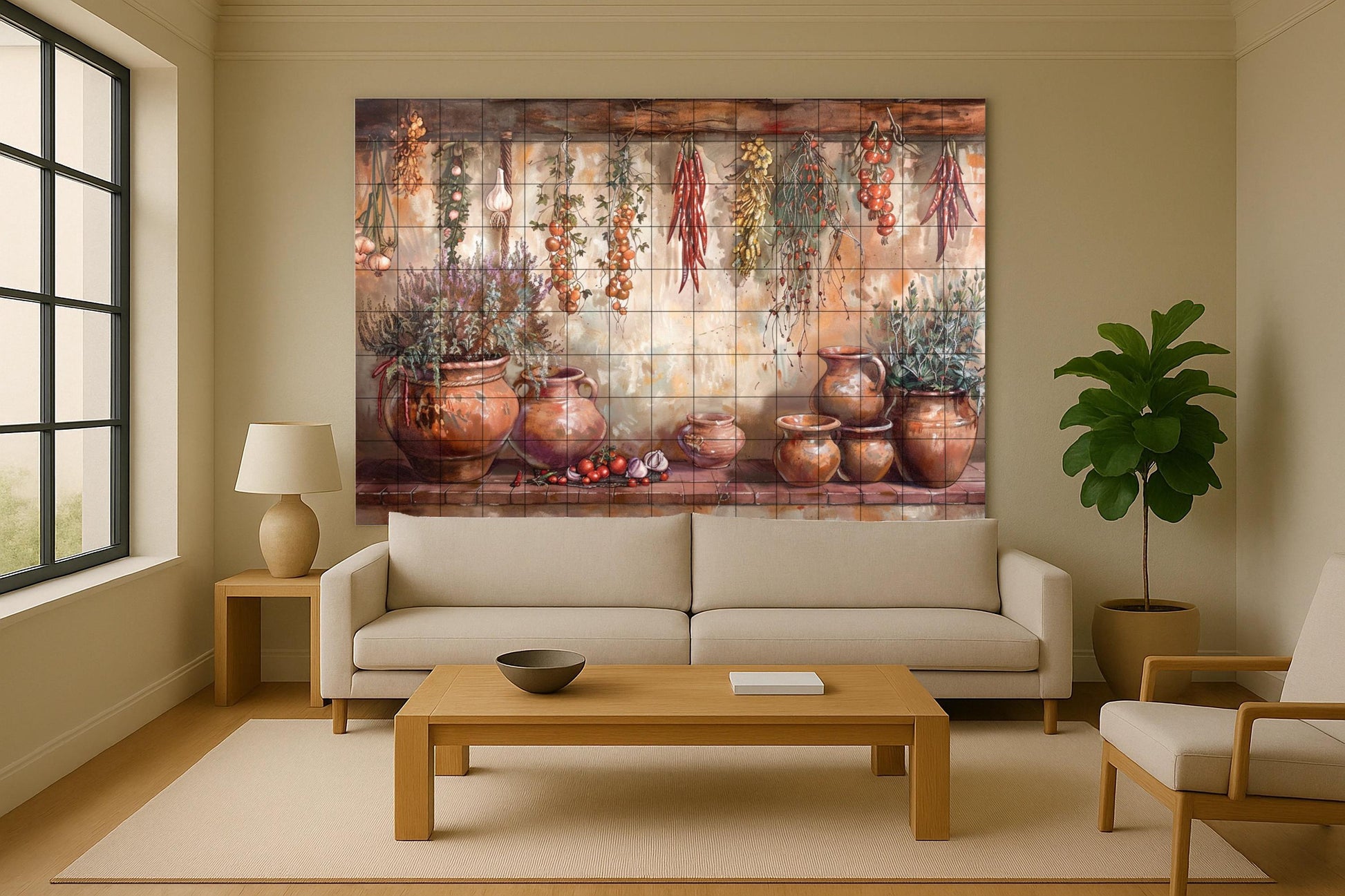 Fresque en Carrelage Cuisine Rustique — Décor Mural Culinaire