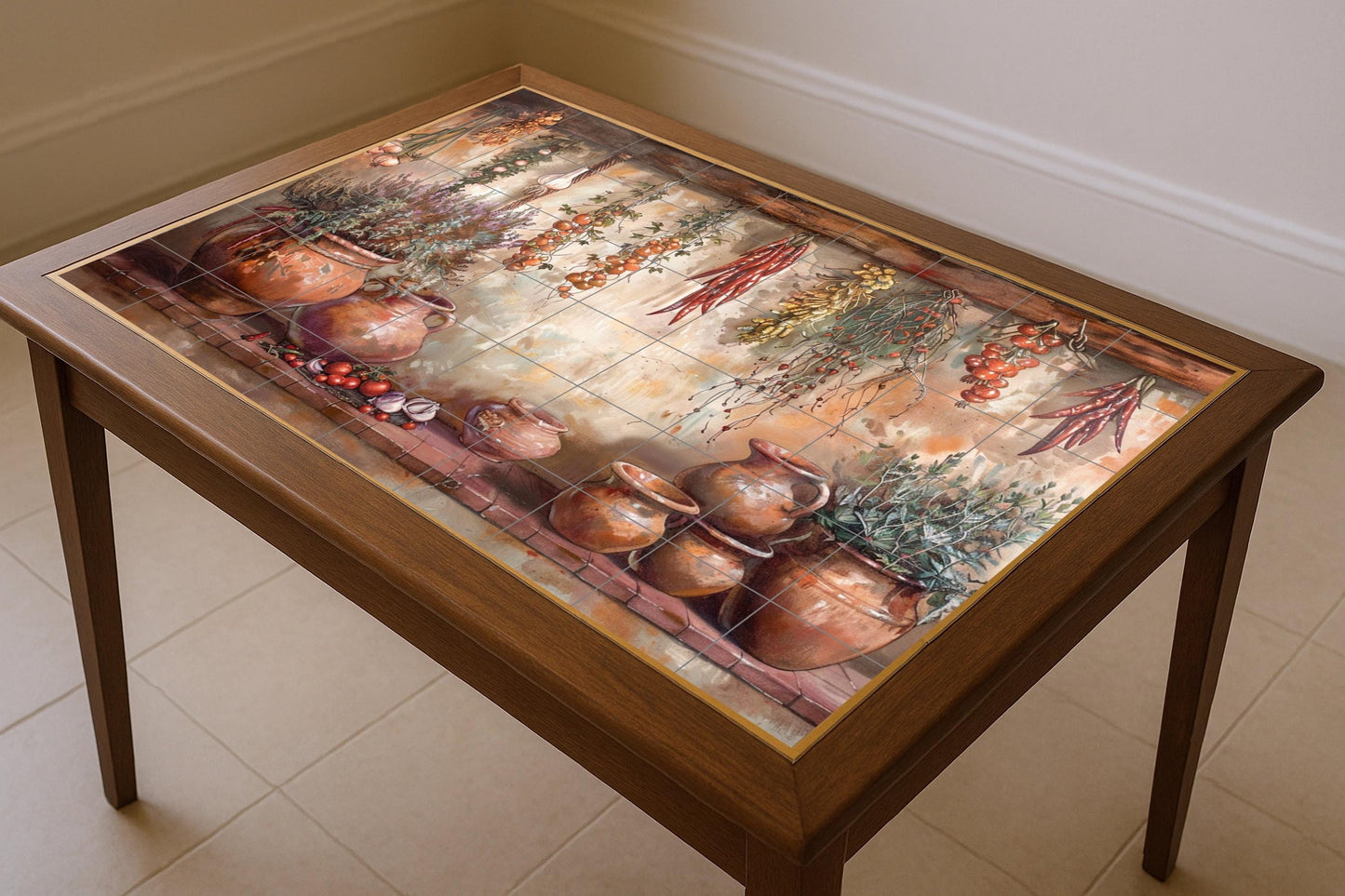 Fresque en Carrelage Cuisine Rustique — Décor Mural Culinaire