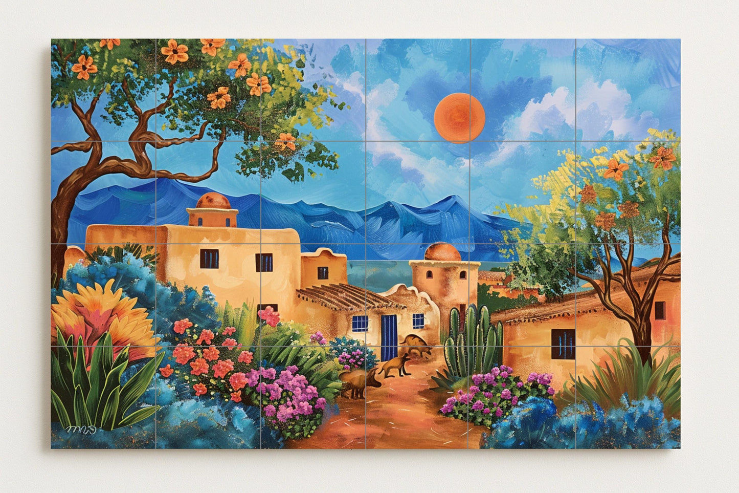 Coloré de un Village de adobe — Fresque Murale en Carreaux de Céramique · Décor Jardin et Nature