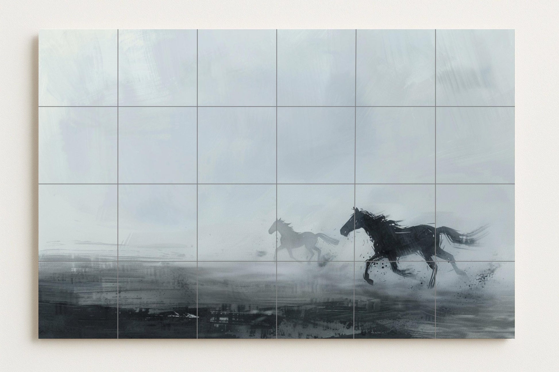 Cerámica de caballos salvajes corriendo — Bird & Beast Mural · Tile Wall Art