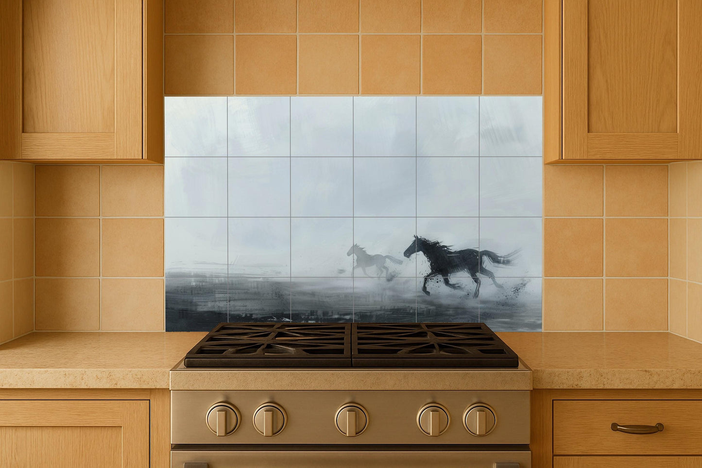 Cerámica de caballos salvajes corriendo — Bird & Beast Mural · Tile Wall Art
