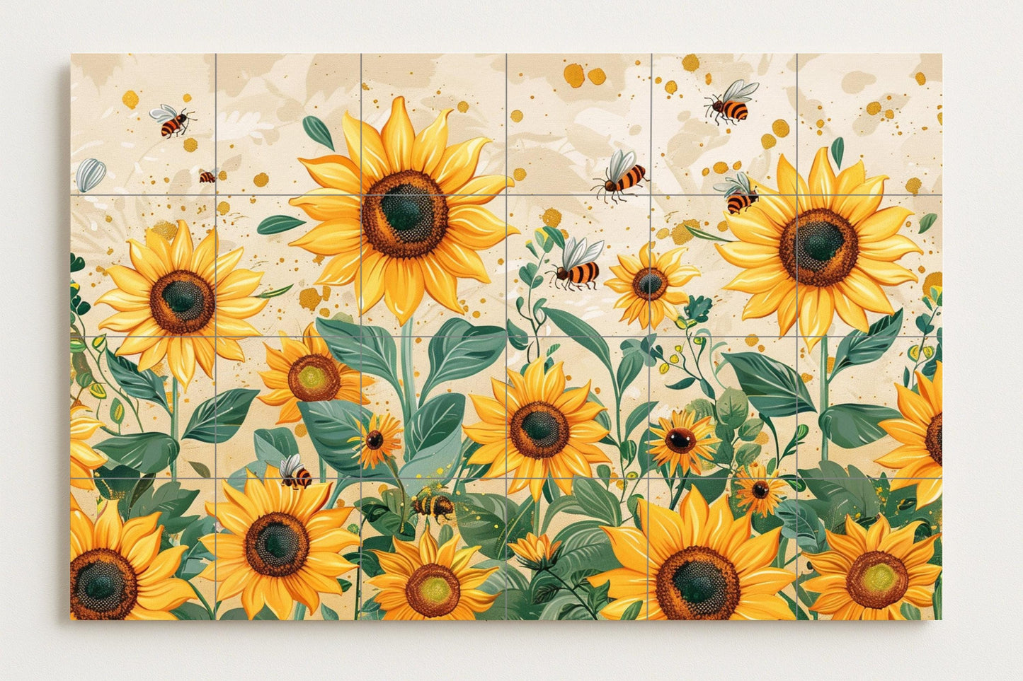Api e Girasoli — Murale in Piastrelle di Ceramica · Arte Naturale da Parete