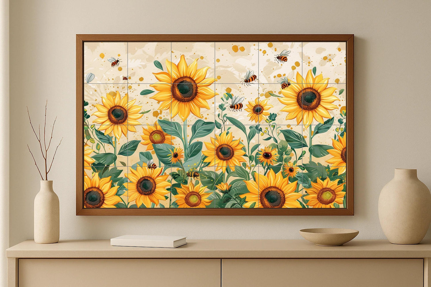 Api e Girasoli — Murale in Piastrelle di Ceramica · Arte Naturale da Parete