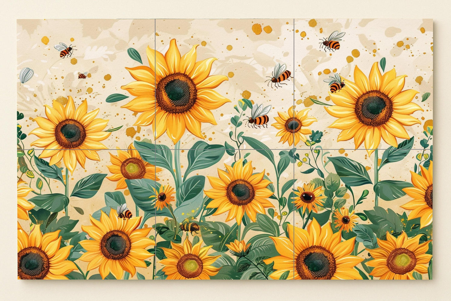 Api e Girasoli — Murale in Piastrelle di Ceramica · Arte Naturale da Parete