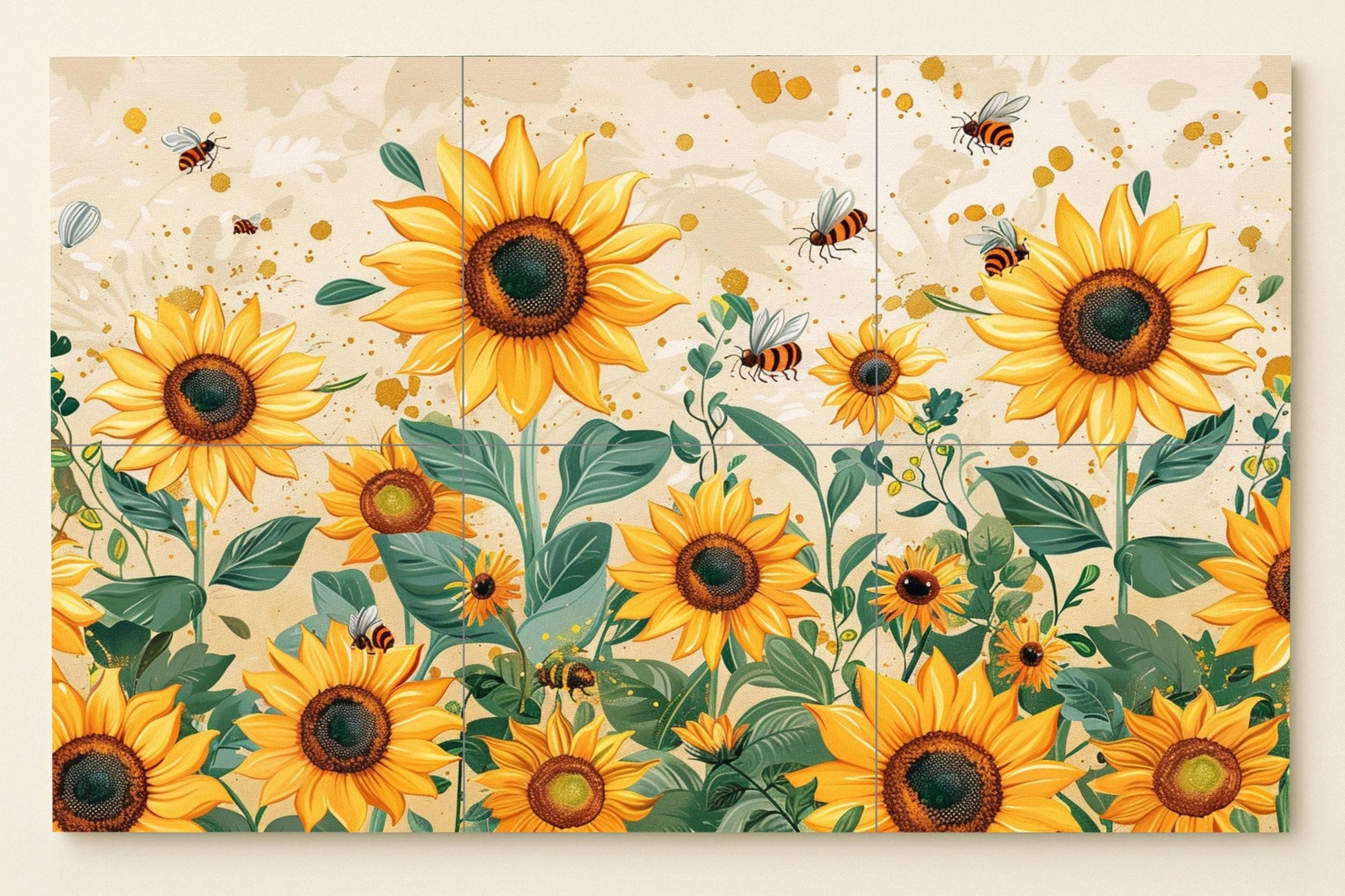 Api e Girasoli — Murale in Piastrelle di Ceramica · Arte Naturale da Parete