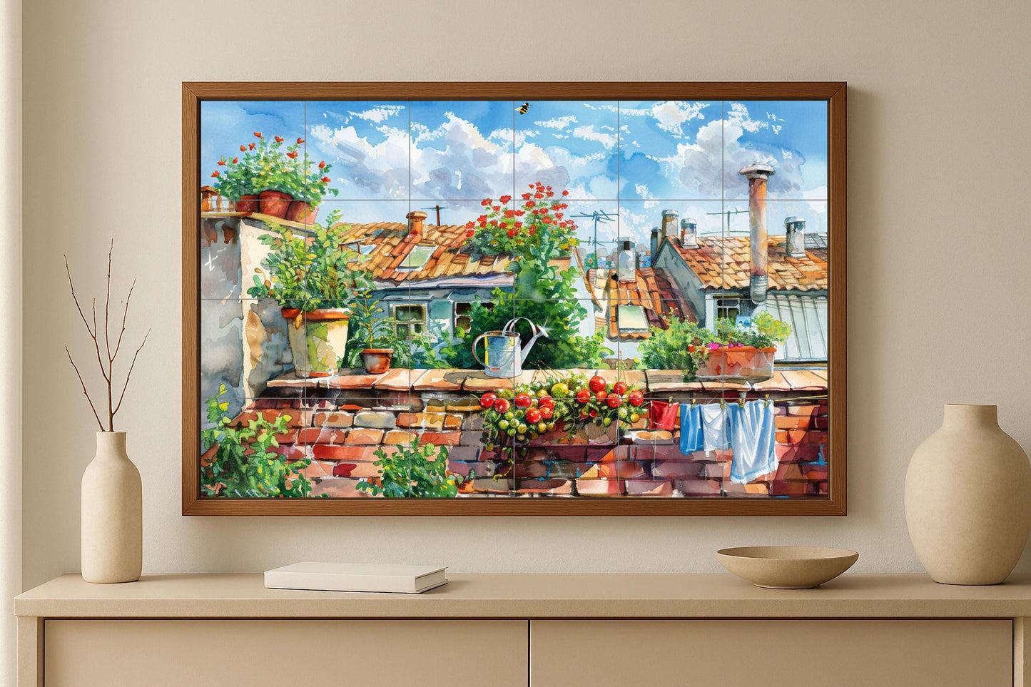 Méditerranéen en azotea · Fresque Céramique — Fleurs et Paysages