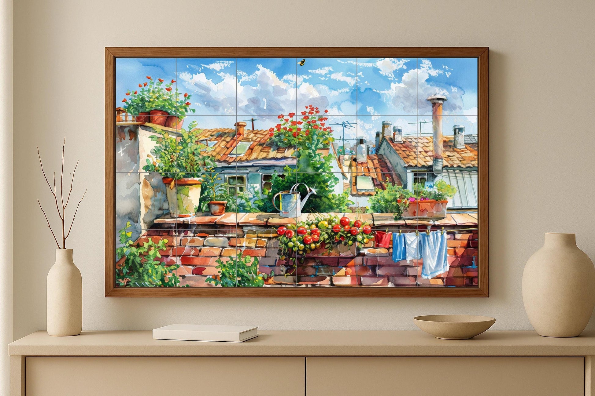 Méditerranéen en azotea · Fresque Céramique — Fleurs et Paysages