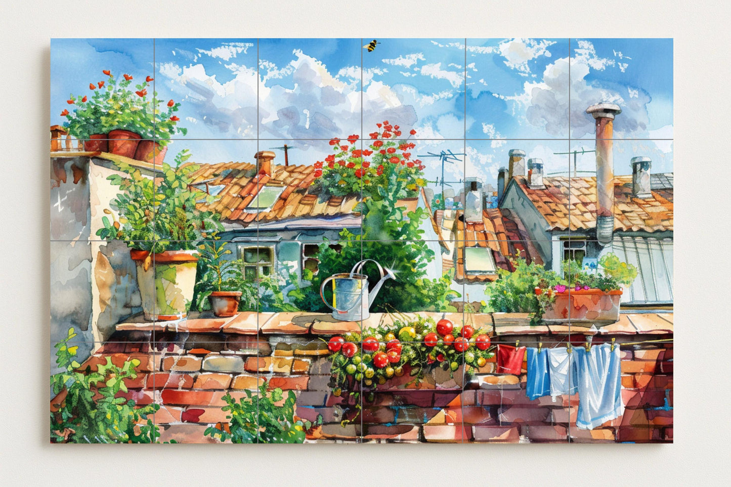 Méditerranéen en azotea · Fresque Céramique — Fleurs et Paysages