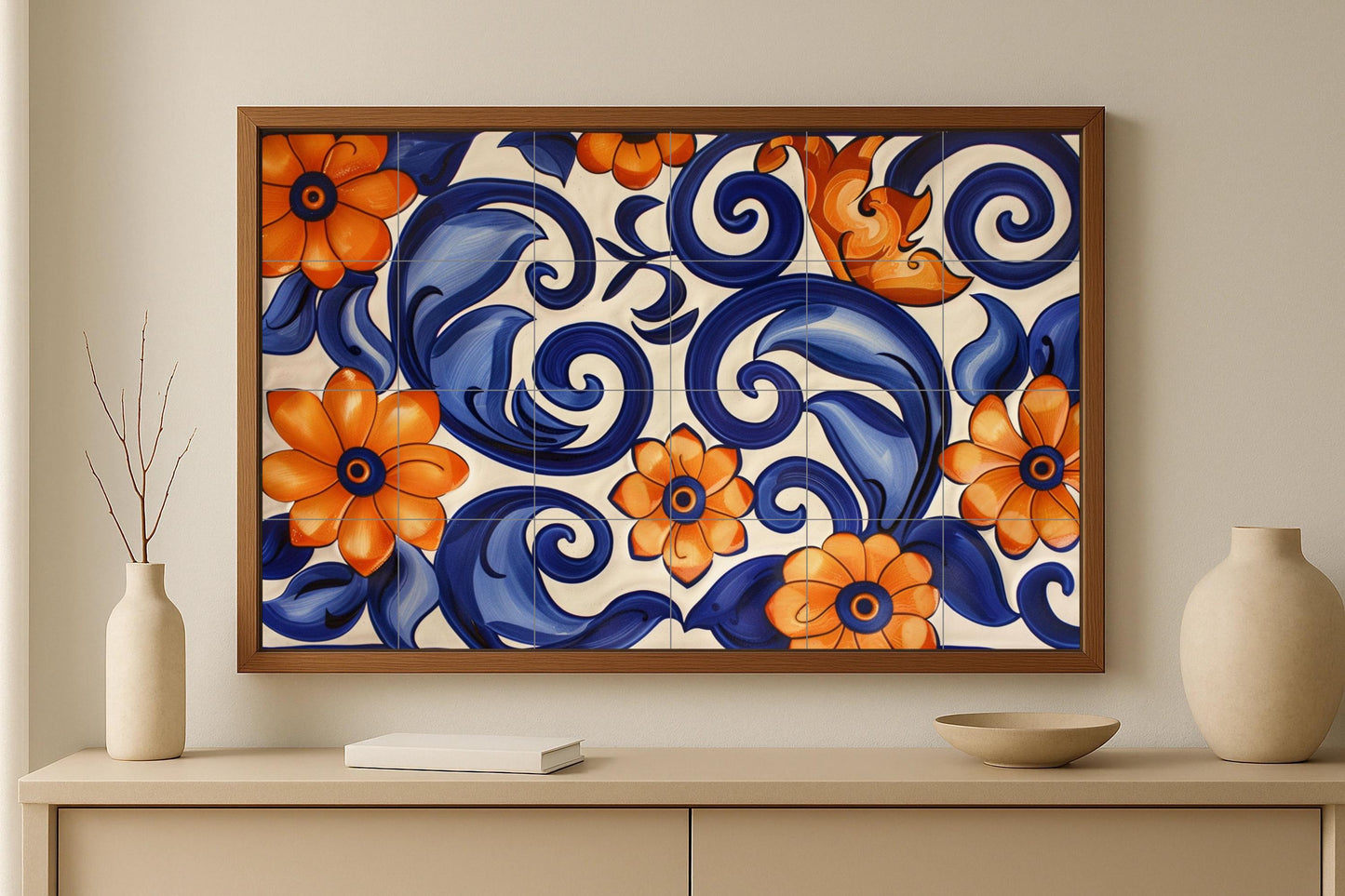 Floral Méditerranéen — Paysage Botanique, Art Mural en Céramique