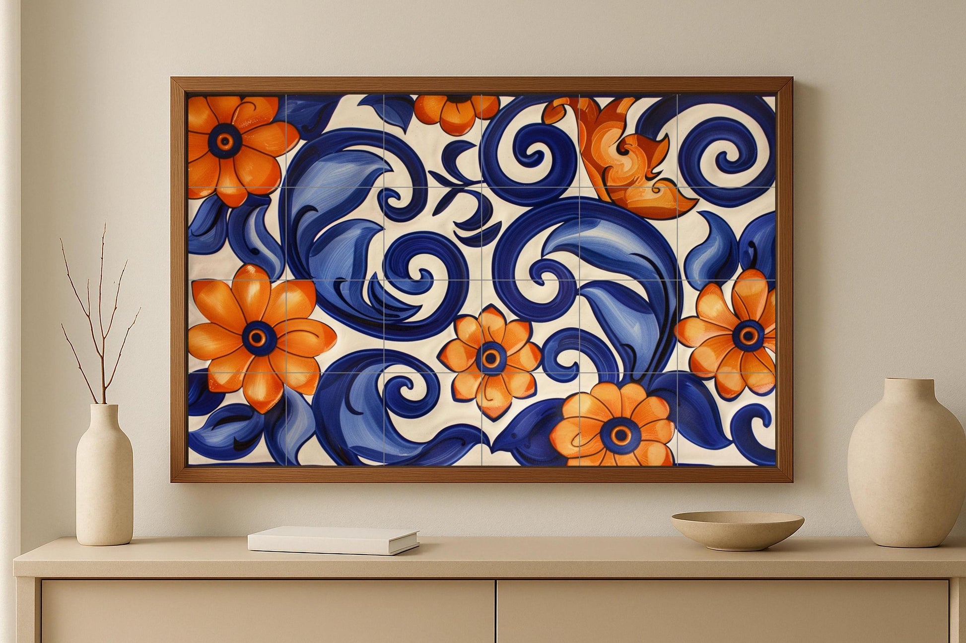 Floral Méditerranéen — Paysage Botanique, Art Mural en Céramique