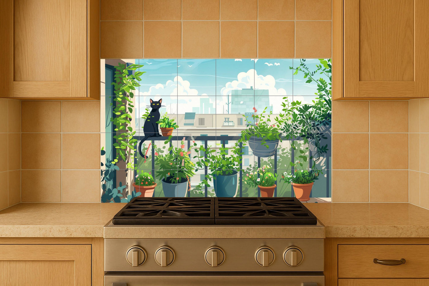 Cat for balcón — Flowers & Landscape Art · Ceramic Tile Mural