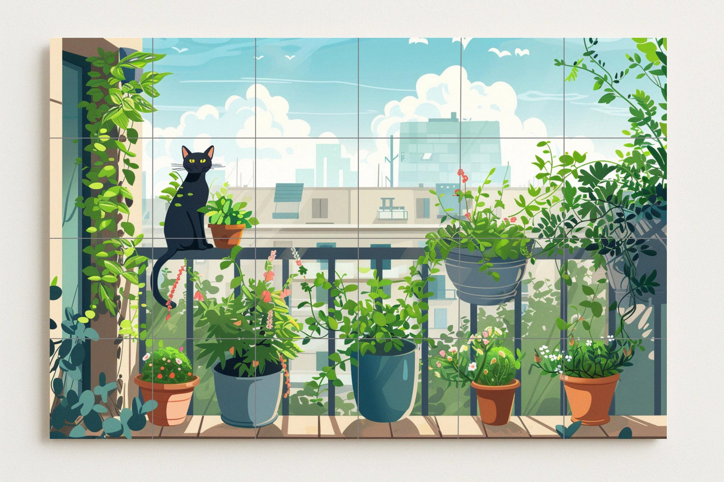 Cat for balcón — Flowers & Landscape Art · Ceramic Tile Mural