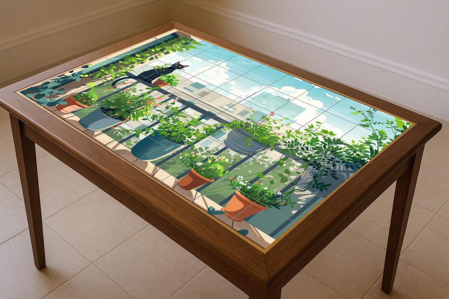 Cat for balcón — Flowers & Landscape Art · Ceramic Tile Mural