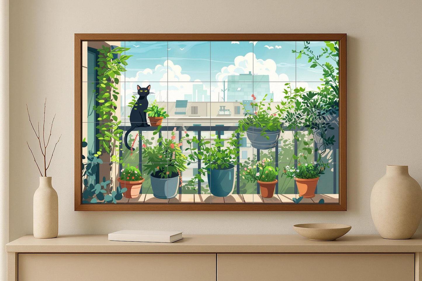 Cat for balcón — Flowers & Landscape Art · Ceramic Tile Mural