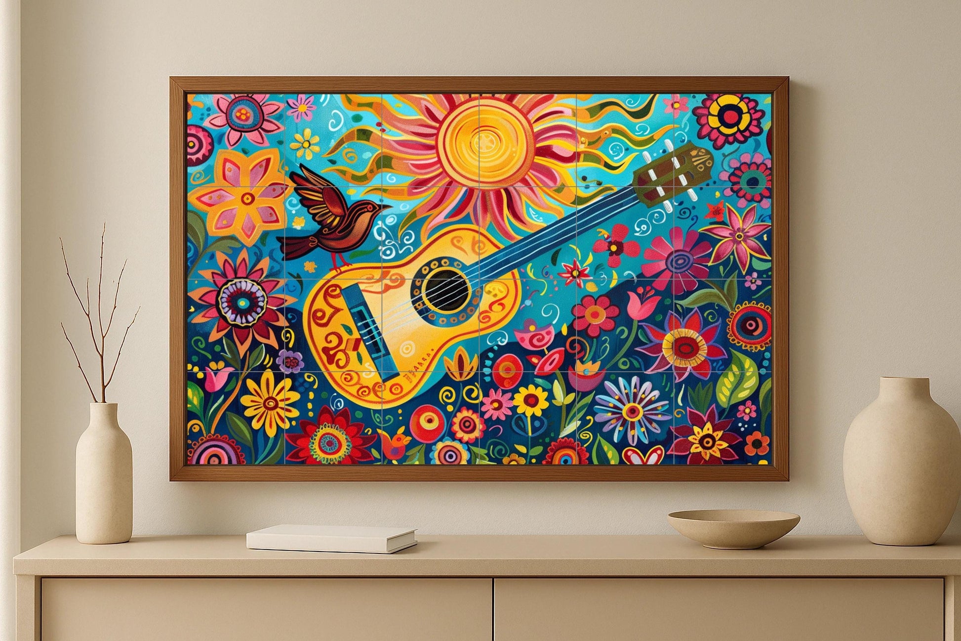Guitarra folklórica — Fliesen-Wandbild aus Keramik · Blumen & Landschaften