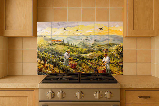 Ceramic Tile Mural: Vineyard — Kitchen & Country Scene