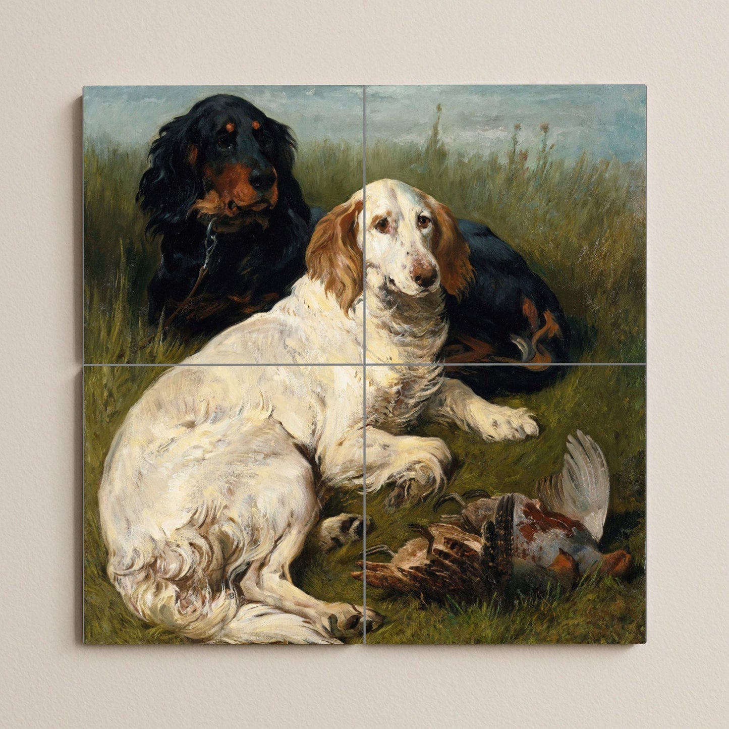 Mural de azulejos de perros de caza