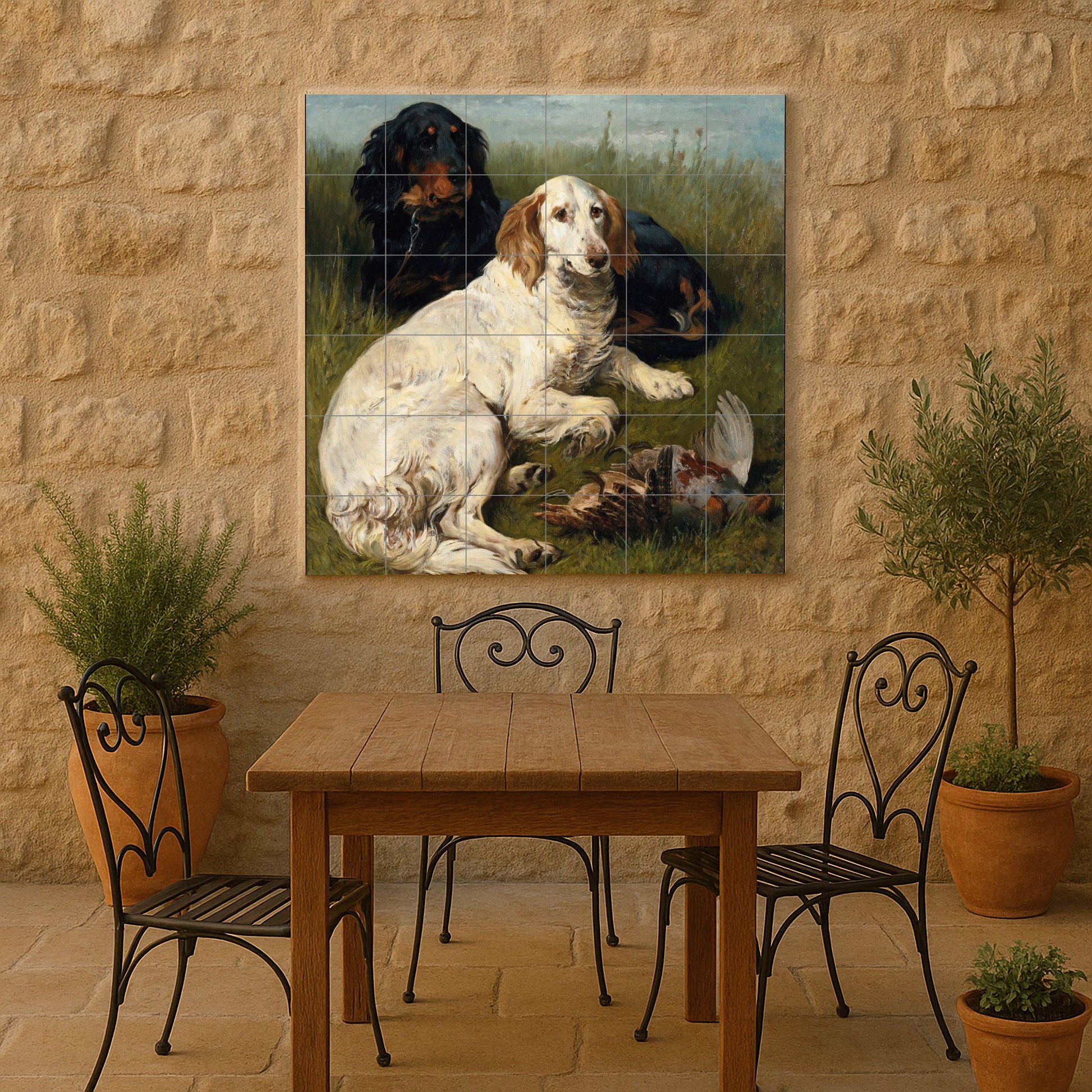 Mural de azulejos de perros de caza