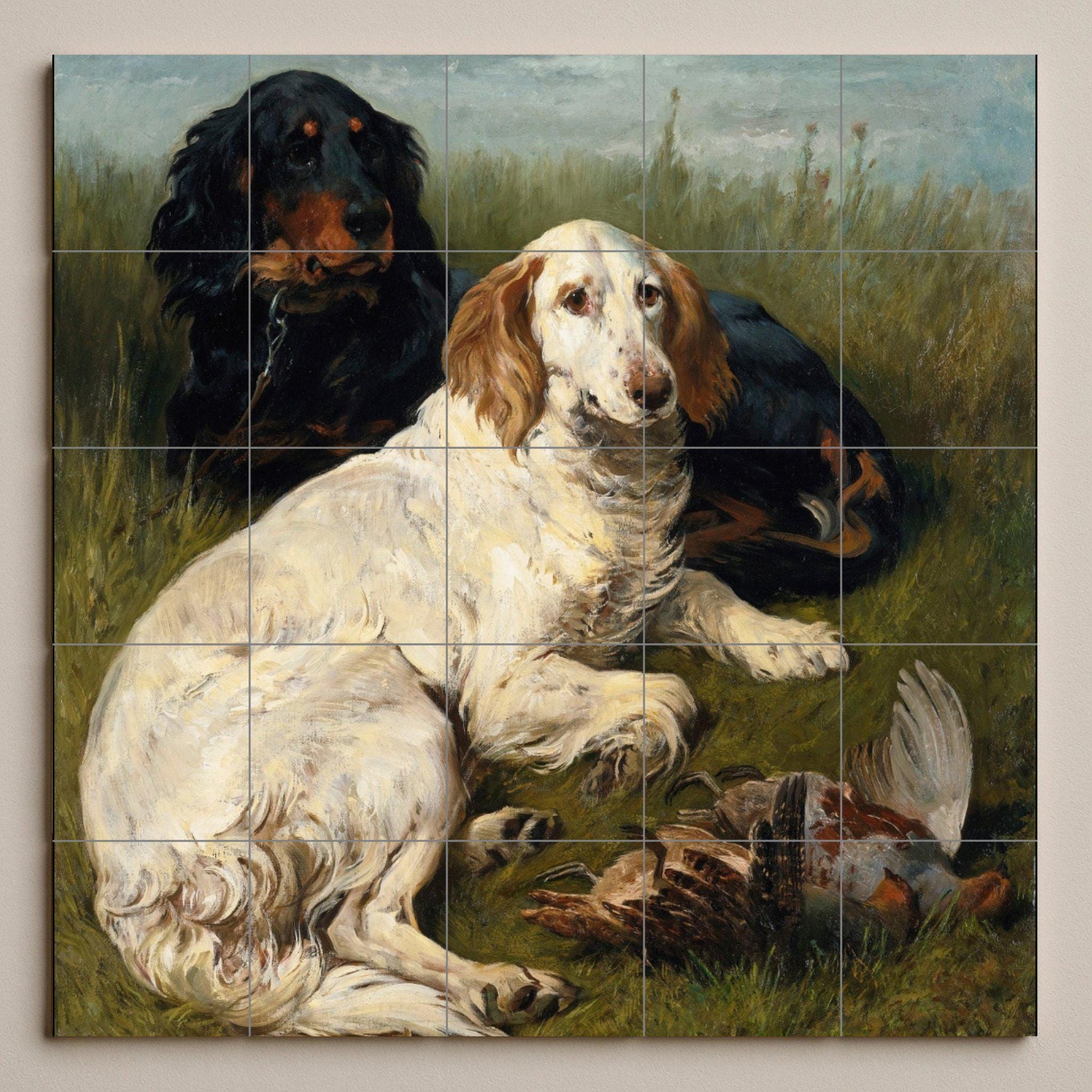 Mural de azulejos de perros de caza