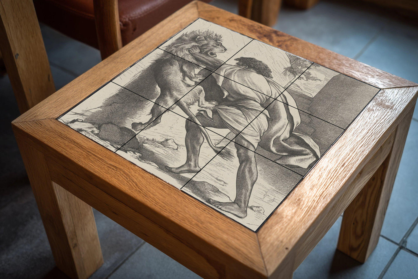 Sansón e il Leone — Murale in Piastrelle di Ceramica · Scena Biblica